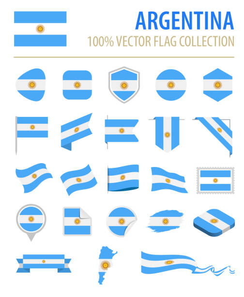 arjantin - bayrak simgesi düz vektör set - argentina stock illustrations