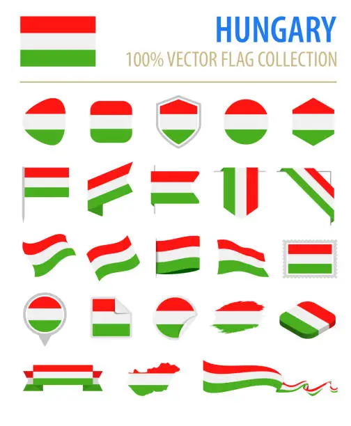Vector illustration of Hungary - Flag Icon Flat Vector Set