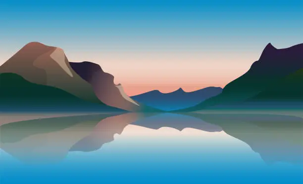 Vector illustration of Low poly beautiful mountain landscape with lake. Vector illustration.