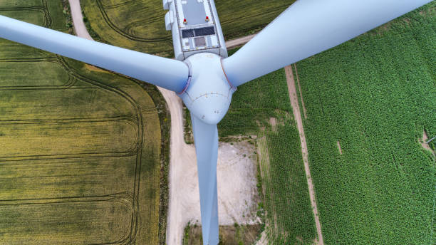 Aerial view about a wind turbine near Kisigmand, Hungary. Aerial view about a wind turbine near Kisigmand, Hungary. high energy physics stock pictures, royalty-free photos & images