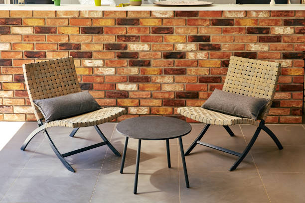 istock table and chairs against a backdrop of brick wall 1071535218