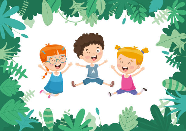 아 이들이 자연의 벡터 일러스트 레이 션 - child dancing preschooler outdoors stock illustrations