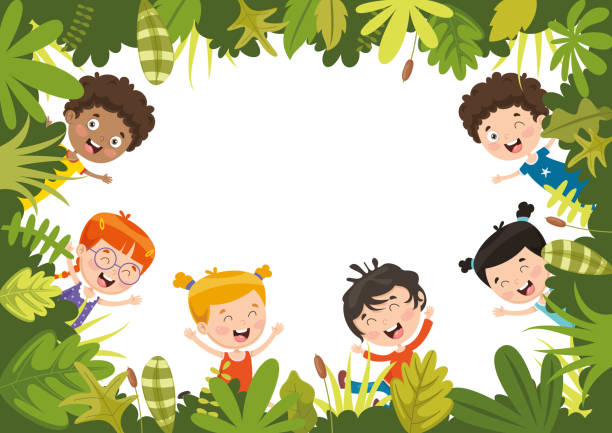 ilustraciones, imágenes clip art, dibujos animados e iconos de stock de vector ilustración de la naturaleza de los niños - child dancing preschooler outdoors