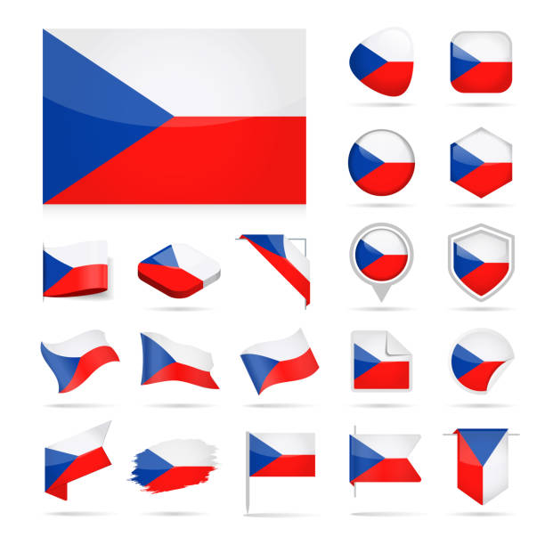 ilustraciones, imágenes clip art, dibujos animados e iconos de stock de 02 - república checa - set brillante-01 [преобразованный] - czech republic czech flag flag national flag