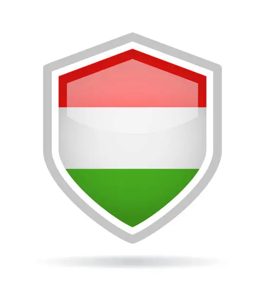 Vector illustration of Hungary - Shield Flag Vector Glossy Icon