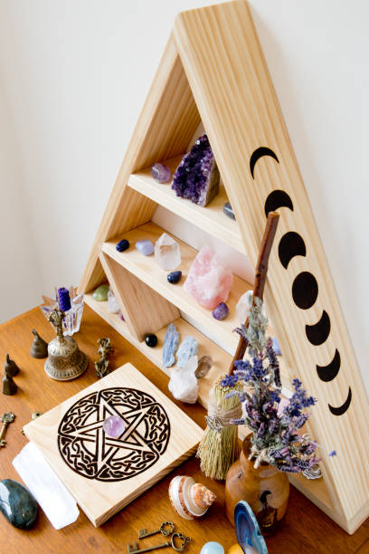istock Witch's Altar with dried herbs, crystals, pentacle 1071555266
