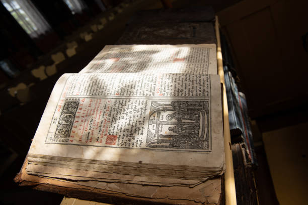 Old Cyrillic Manuscript on Church Pulpit