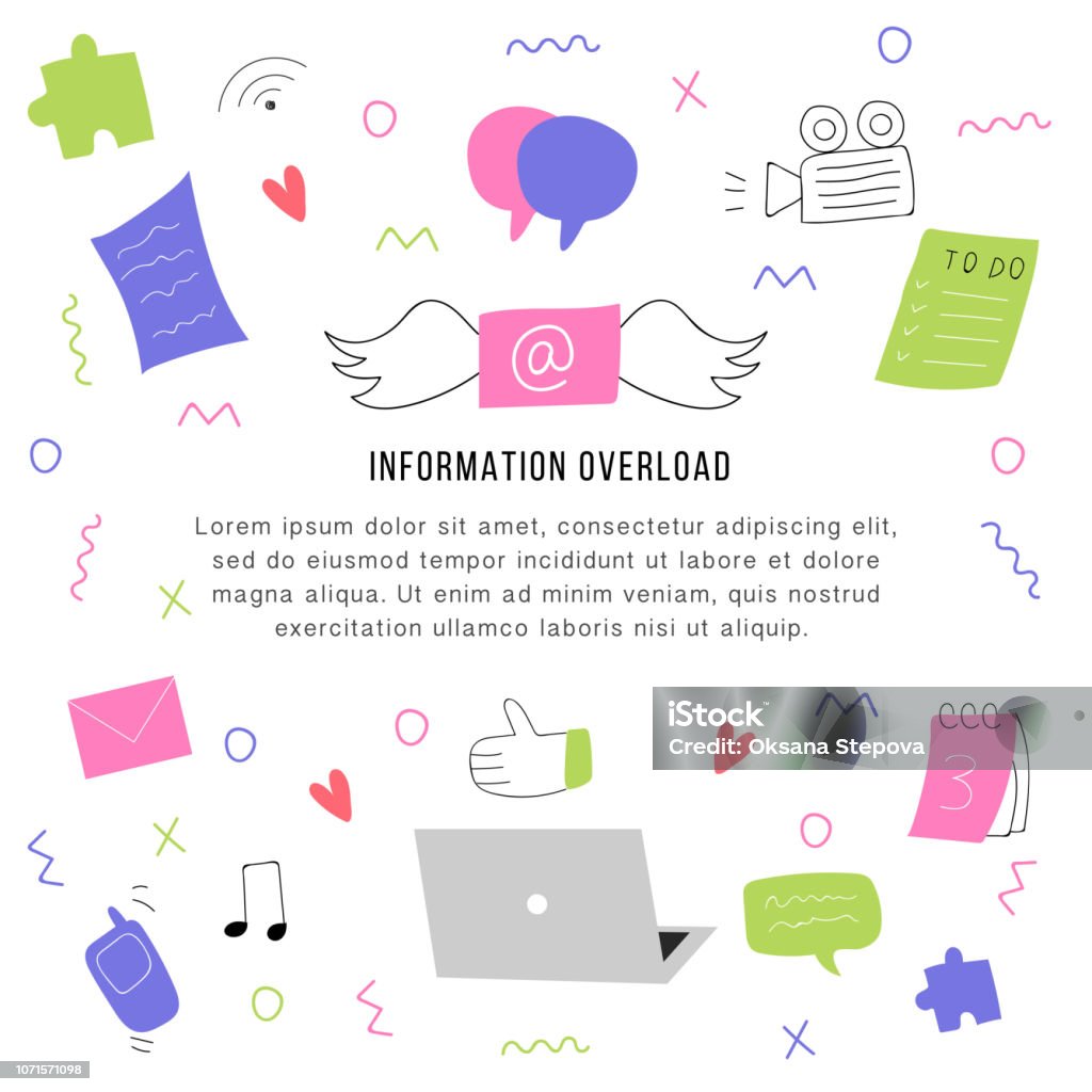 Topic Overload Information Overload And Multitasking Problems Concept Flat And ...