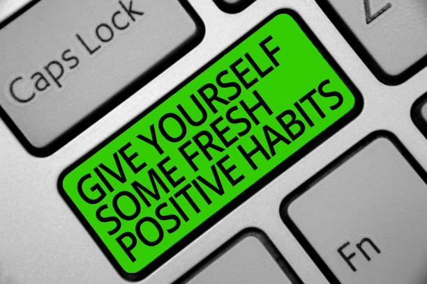 istock Handwriting text Give Yourself Some Fresh Positive Habits. Concept meaning Get healthy positive routines Keyboard green key Intention create computer computing reflection document. 1071571712