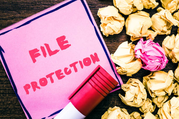 istock Handwriting text File Protection. Concept meaning Preventing accidental erasing of data using storage medium 1071572176
