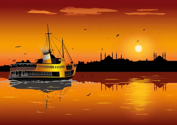 Vector illustration of Sunset in istanbul silhouette