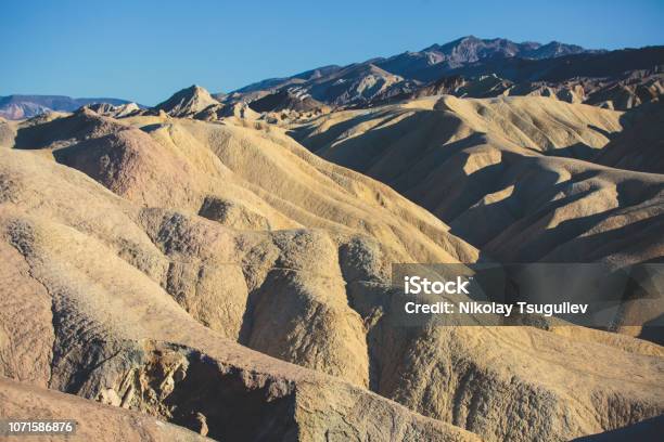 Vibrant Panoramic Summer View Of Zabriskie Point Badlands In Death Valley National Park Death Valley Inyo County California Usa Stock Photo - Download Image Now