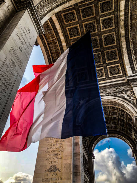 istock Paris Flag flying in the Arc Du Triomphe 1071588468
