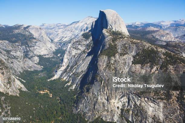 Panoramic Summer View Of Yosemite Valley With Half Dome Mountain Tenaya Canyon Liberty Cap Vernal Fall And Nevada Fall Seen From Glacier Point Overlook Yosemite National Park California Stock Photo - Download Image Now