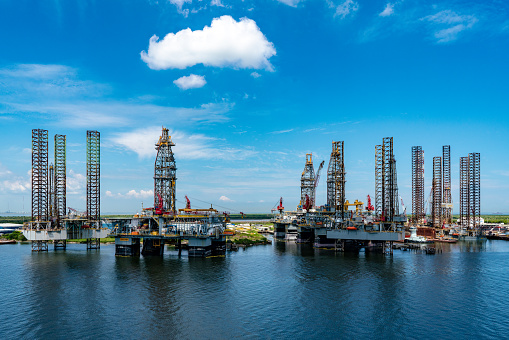 Heavy industrial piers at shipyard near Houston, Texas.