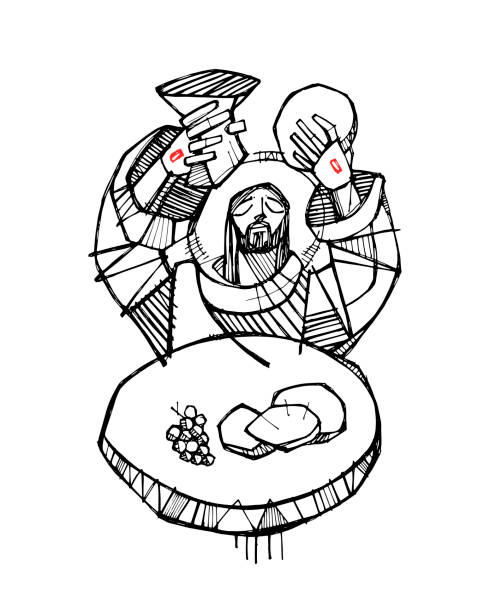 ilustraciones, imágenes clip art, dibujos animados e iconos de stock de jesús cristo en la ilustración de la eucaristía - dibujo comunión