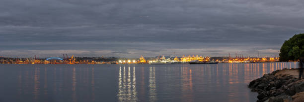 istock Wide Panorama of the Seattle Harbor At Night 1071593822