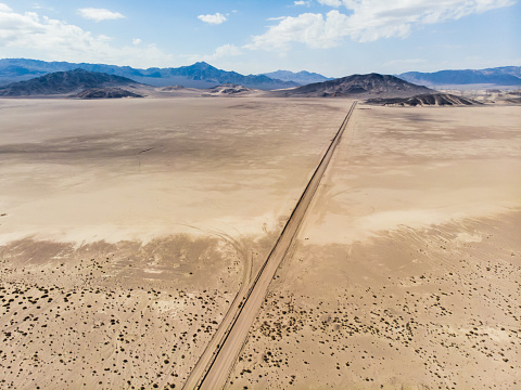 View of Mojave Desert panorama, an arid rain-shadow desert and the driest desert in North America, California, United States of America