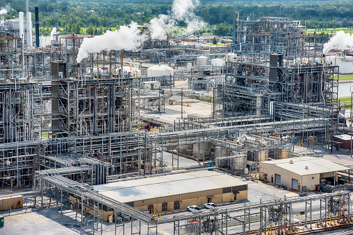 Aerial view of a chemical manufacturing plant just outside of New Orleans, Louisiana.