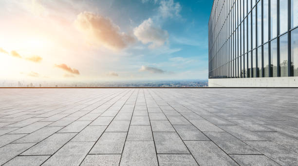 istock Panoramic city skyline and buildings with empty floor 1071614878