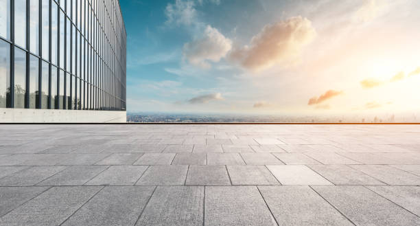 istock Panoramic city skyline and buildings with empty floor 1071616100