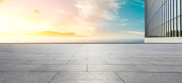 istock Panoramic city skyline and buildings with empty floor 1071616348