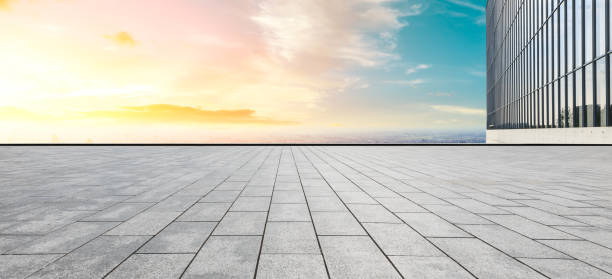 istock Panoramic city skyline and buildings with empty floor 1071616464