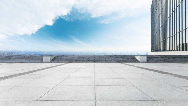 istock Panoramic city skyline and buildings with empty floor 1071616596