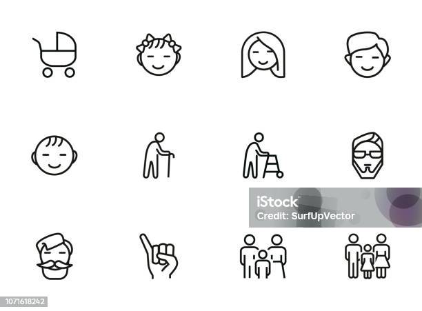 Families Line Icon Set Stock Illustration - Download Image Now - Icon Symbol, Senior Adult, People