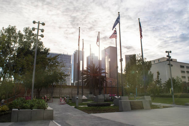 istock Town hall view with flags in LA downtown in USA 1071619932