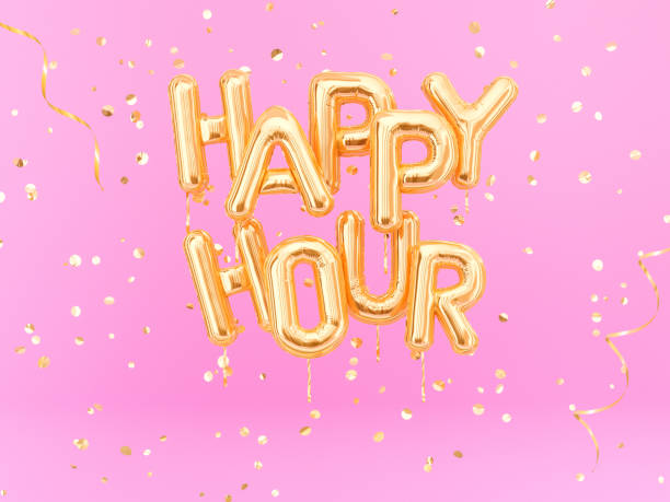 istock Happy Hour gold text on pink girly background 1071623196