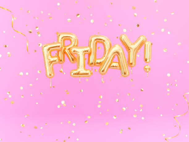 istock Hello Friday text sign letters with golden confetti, celebration banner 1071623276