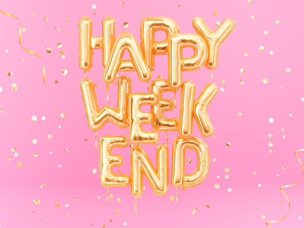 istock Happy Weekend gold text on pink girly background, 1071623442