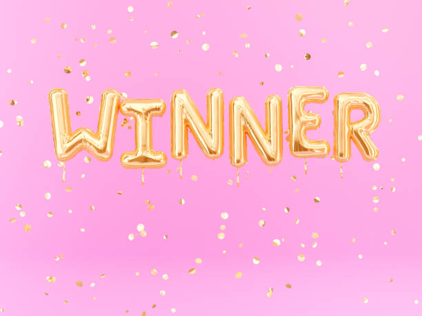 istock Winner sign letters with golden confetti. 1071623856