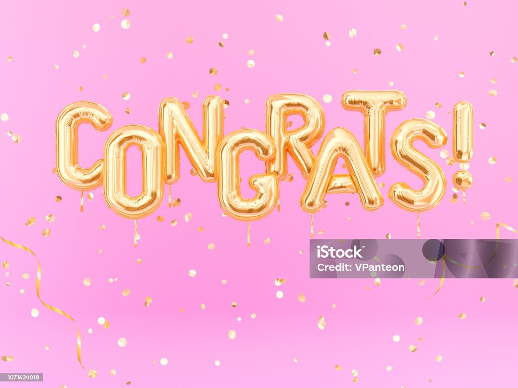 Congrats text with golden confetti. Congratulations banner Congrats text with golden confetti. Congratulations banner. 3d rendering Congratulating Stock Photo