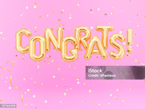 Congrats Text With Golden Confetti Congratulations Banner Stock Photo - Download Image Now
