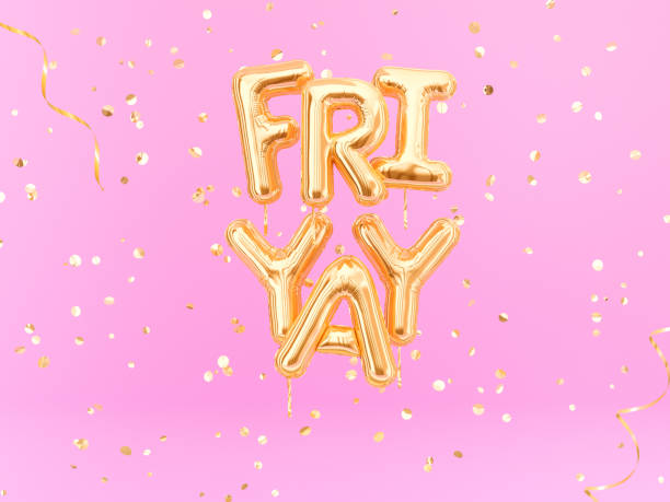 istock FriYay text sign letters with golden confetti. Friday celebration banner. 1071626116