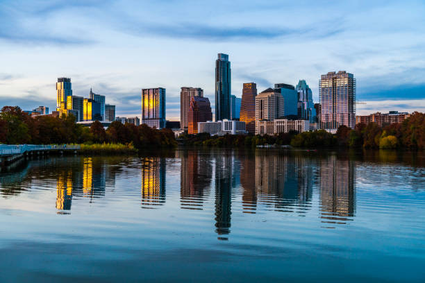 istock Austin Texas Lady Bird Lake reflections at Blue hour sunset 1071629416