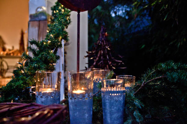 istock Christmas garden decoration with candles 1071655638