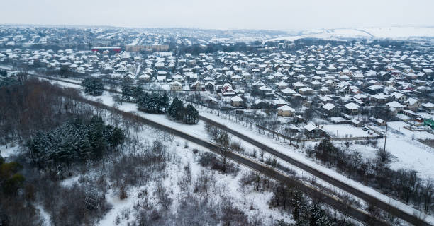 istock Winter Aerial view over the small village. 1071657762