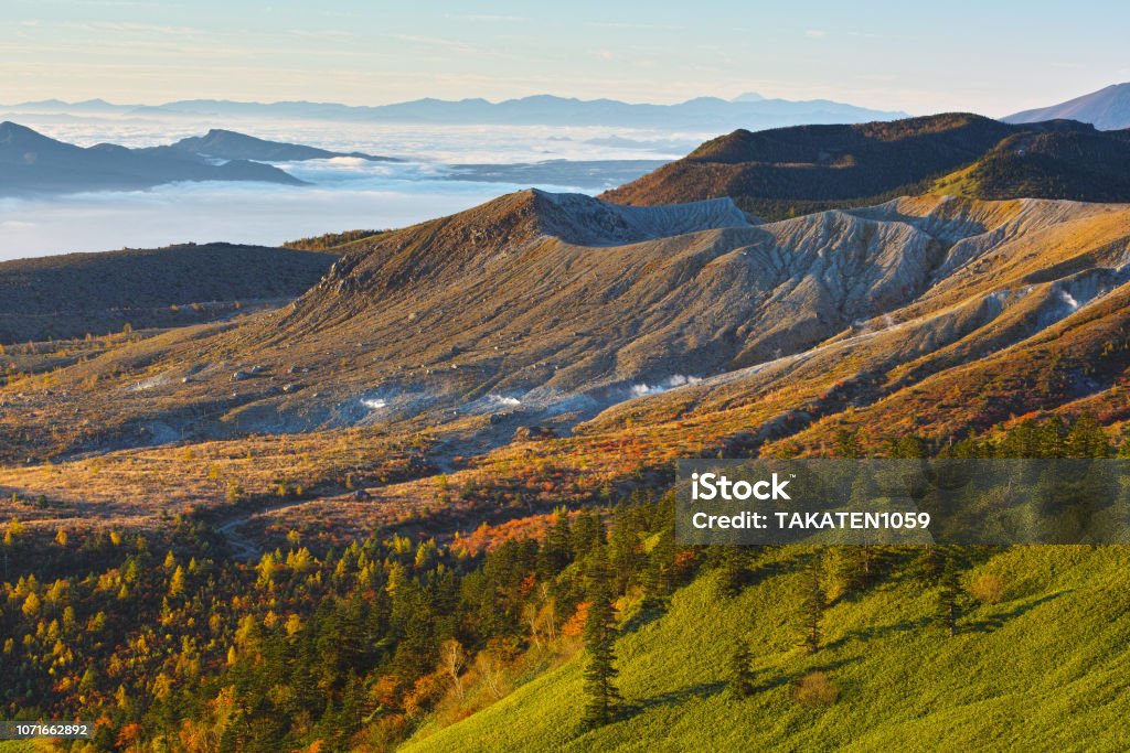 Superb View of Mt. Kusatsu-shirane from Sibu-Touge Pass in Autumn Kusatsu - Gunma Stock Photo