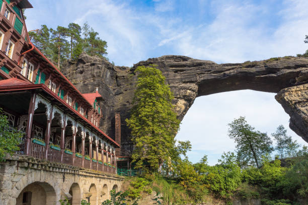 Panoramic view of Pravcicka brana. Panoramic view of Pravcicka brana. The Czech-Saxon Switzerland. Czech Republic. pravcicka stock pictures, royalty-free photos & images