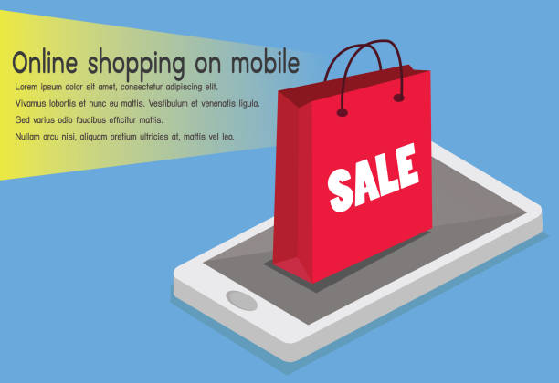 illustrations, cliparts, dessins animés et icônes de achats en ligne. smartphone transformé en boutique internet. concept de marketing mobile et du commerce électronique. - clothing store clothing price supermarket