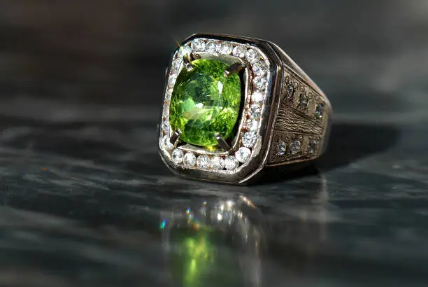Natural Color Green Peridot Stone and Ring.
