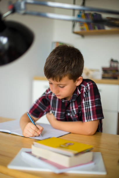 istock Boy studying for school at home 1071674918