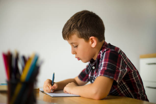 istock Boy studying for school at home 1071674984