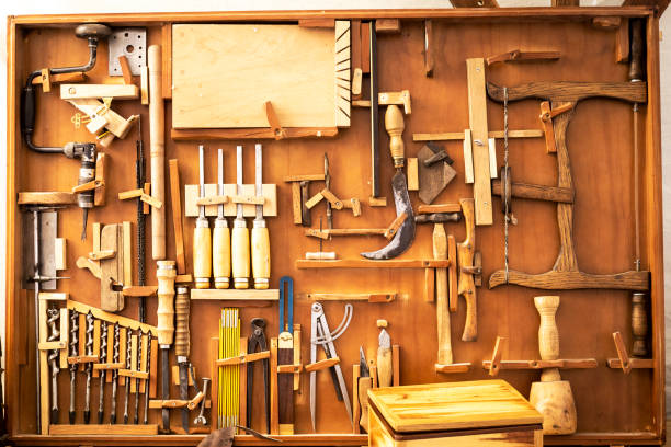 old carpenter hand tools stock photo