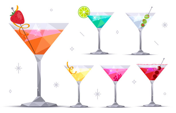 illustrations, cliparts, dessins animés et icônes de ensemble de verres à cocktail martini - dry vermouth