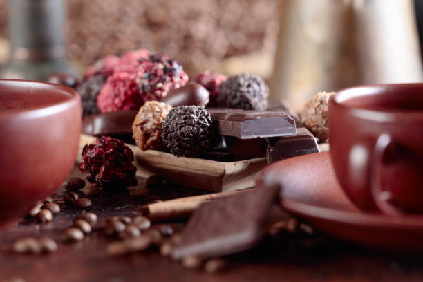 istock Various chocolates  and cup of black coffee. 1071683744