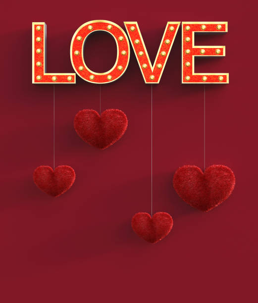istock Abstract red furry hearts with marquee love letters 1071691240